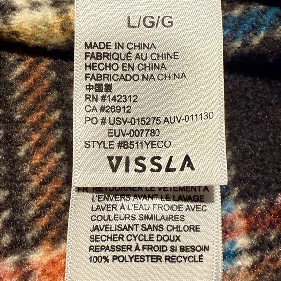 Vissla Eco-Zy Polar Flannel Large Fits Small Multicolor Plaid Sustainable - Picture 6 of 16